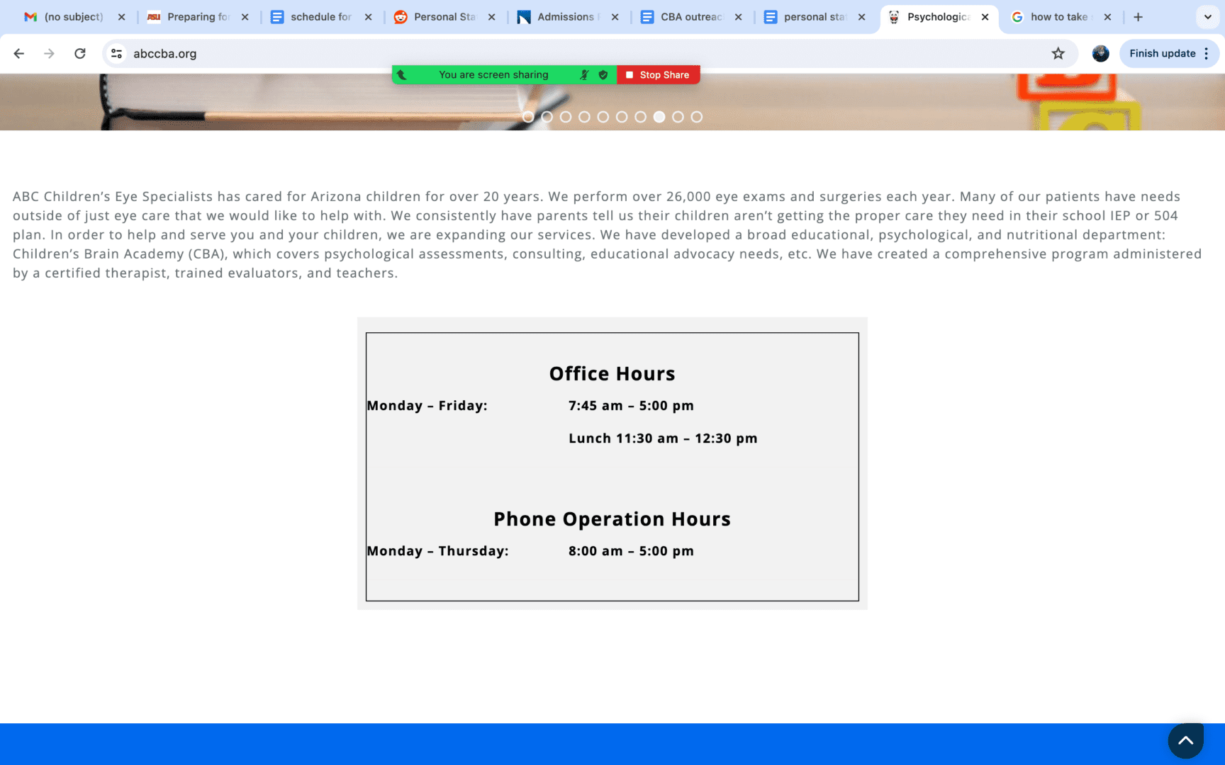 Office and phone operation hours information.