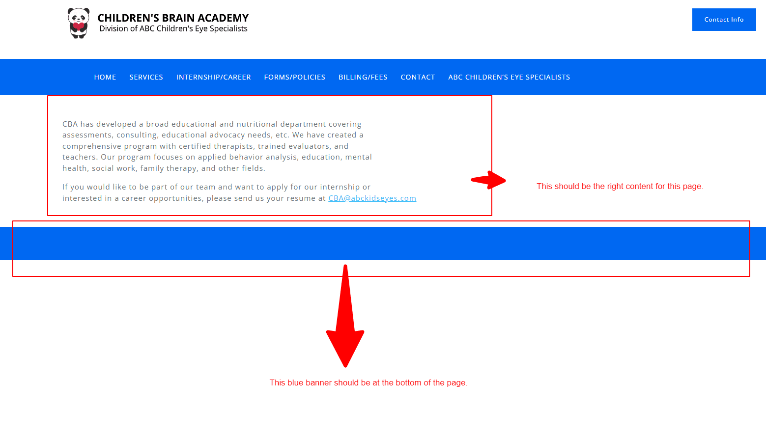 Website layout with blue banner placement instructions.